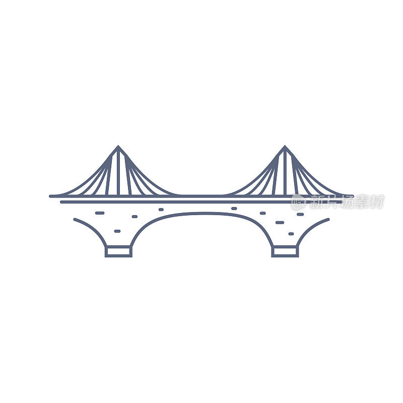 Bridge line vector icon - suspension bridge simple pictogram in linear style on white background. Vector illustration